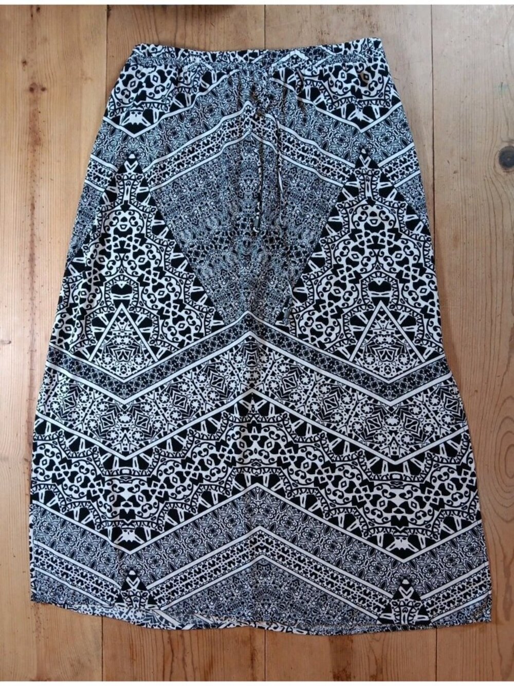 Vtg Faded Glory Womens XL 16 18 Maxi Skirt Black Boho Geo Semi Sheer Summer